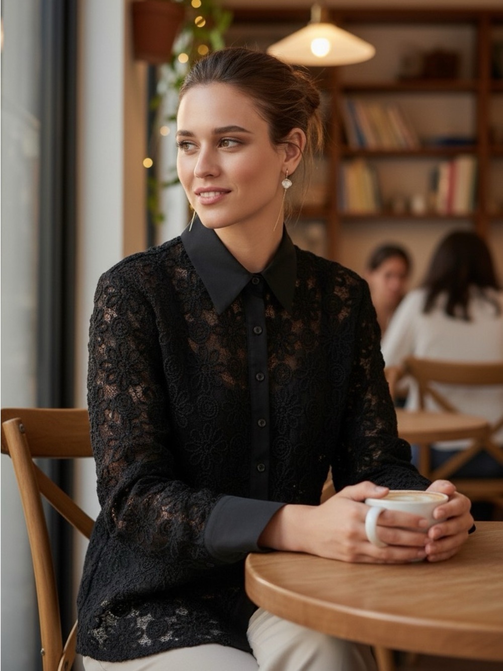 NWT ZARA BLACK EMBROIDERED LONGLINE SHIRT